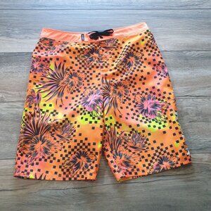 Hurley Men Orange Floral Swim Board Shorts Size 30 Waist SLIGHT BRUSH WEAR